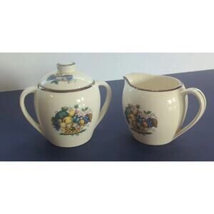 Vintage Edwin M Knowles Sugar And Creamer Ceramic Concord Pattern